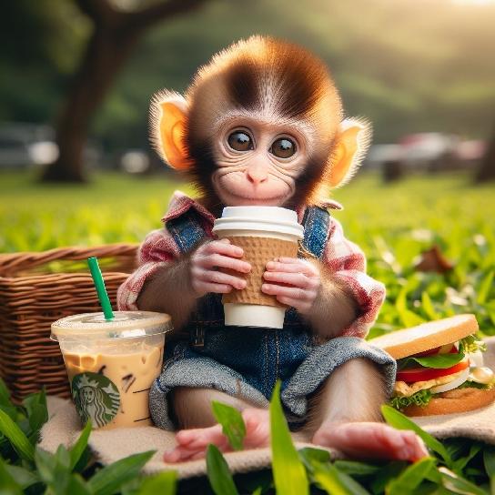 Monkey drinking coffee